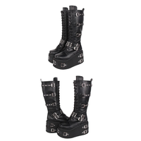 Funki Findz | Boots | Women's Gothic Buckle Rivet Wedge Boots