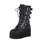 Funki Buys | Boots | Women's Gothic Buckle Strap Biker Boots