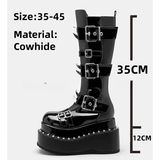 Funki Buys | Boots | Women's Gothic Buckle Strap Leather Boots