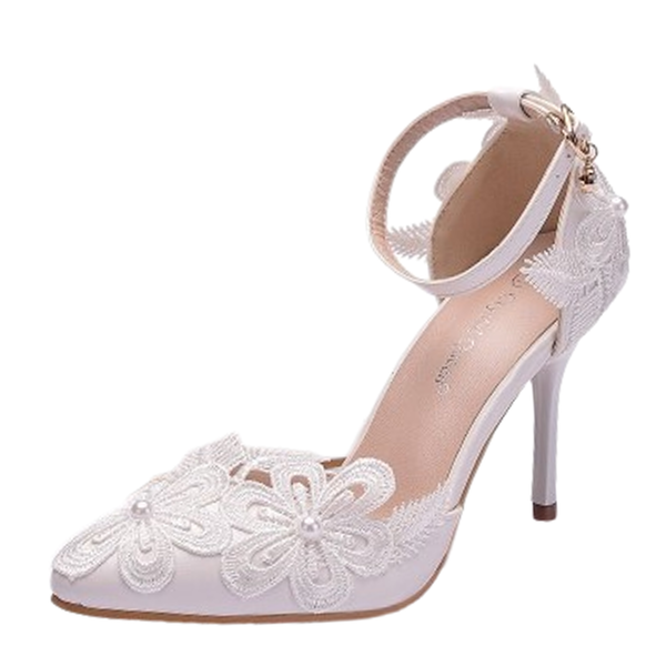 Funki Buys | Shoes | Women's White Lace Wedding Stilettos | Sandals