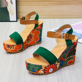 Funki Buys | Shoes | Women's Wedge Sandals | Retro Print Platforms