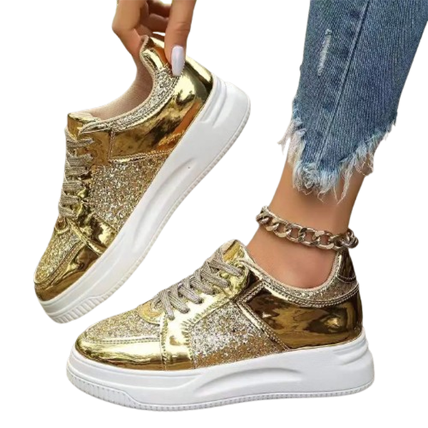 Funki Buys | Shoes | Women's Gold Sequins Platform Sneakers