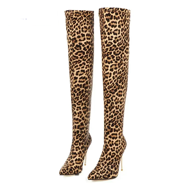 Funki Buys | Boots | Women's Cloth Leopard Print Stiletto Boots