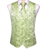 Funki Buys | Vests | Men's 5 Pcs Green Floral Vest Tie Set