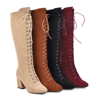 Funki Buys | Boots | Women's Lace Up Knee High Boots | PU Suede Leather