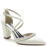 Funki Buys | Shoes | Women's Satin Pearl Bridal Evening Shoes | Block