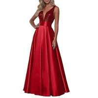 Funki Buys | Dresses | Women's Satin Sequin Evening Dress