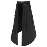 Black asymmetrical skirt with button details on a white background