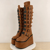 Funki Buys | Boots | Women's Brown Buckle Strap Platform Boots