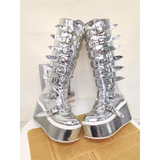 Funki Buys | Boots | Women's Silver Buckle Strap Platform Boots