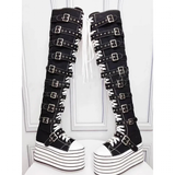 Funki Buys | Boots | Women's Over Knee Buckled Canvas Boots