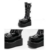 Funki Buys | Boots | Women's Gothic Buckle Strap Leather Boots