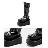 Funki Buys | Boots | Women's Gothic Buckle Strap Leather Boots