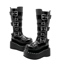Funki Buys | Boots | Women's Gothic Buckle Strap Leather Boots