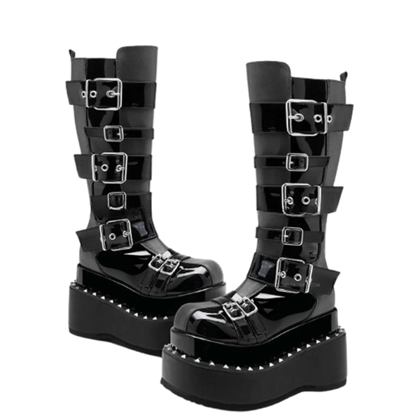 Funki Buys | Boots | Women's Gothic Buckle Strap Leather Boots