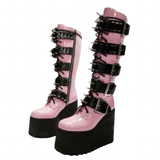 Funki Buys | Boots | Women's Pink Mary Jane Stud Platform Lace-up Boot