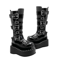 Funki Buys | Boots | Women's Gothic Buckle Strap Leather Boots