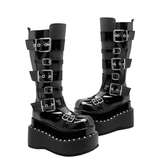 Funki Buys | Boots | Women's Gothic Buckle Strap Leather Boots