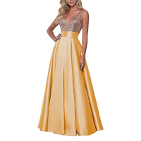 Funki Buys | Dresses | Women's Satin Sequin Evening Dress