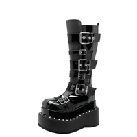 Funki Buys | Boots | Women's Gothic Buckle Strap Leather Boots