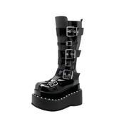 Funki Buys | Boots | Women's Gothic Buckle Strap Leather Boots