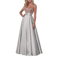 Funki Buys | Dresses | Women's Satin Sequin Evening Dress