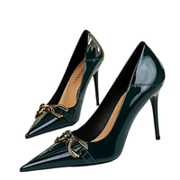 Funki Buys | Shoes | Women's Elegant Patent Leather Buckle Chain Pumps