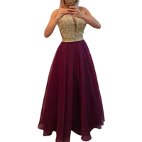 Funki Buys | Dresses | Women's Chiffon Beaded Lace Long Prom Dress