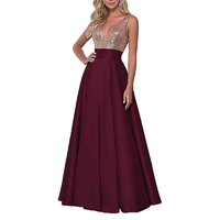 Funki Buys | Dresses | Women's Satin Sequin Evening Dress