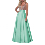 Funki Buys | Dresses | Women's Satin Sequin Evening Dress