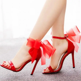 Funki Buys | Shoes | Women's Chiffon Bow Wedding Sandals | Stilettos