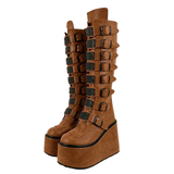 Funki Buys | Boots | Women's Brown Buckle Strap Platform Boots