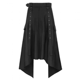 Black asymmetric skirt with button details on a white background