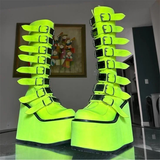 Funki Buys | Boots | Women's Green Buckle Strap Platform Boots