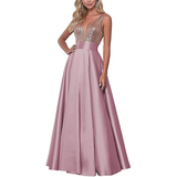 Funki Buys | Dresses | Women's Sequin Satin Evening Dress