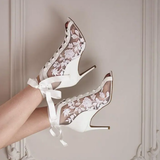Funki Buys | Shoes | Women's White Lace Satin Bridal Heels | Peep Toe