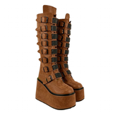 Funki Buys | Boots | Women's Brown Buckle Strap Platform Boots