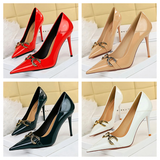 Funki Buys | Shoes | Women's Elegant Patent Leather Buckle Chain Pumps