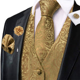 Men's 5 Pcs Premium Gold Vest Tie Set - Dark Gold - 5Pcs Set - MJ-3202_0036 - XXXL - Silk - image 18