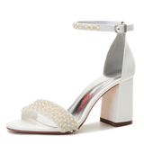 Funki Buys | Shoes | Women's Block Heel Wedding Sandals | Pearl
