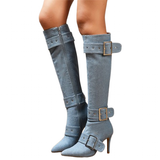 Funki Buys | Boots | Women's Denim Buckle Strap Stiletto Boots