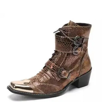 Funki Buys | Boots | Snake Pattern Vintage Ankle Boots | Buckle Rivet