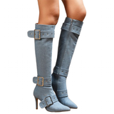 Funki Buys | Boots | Women's Denim Buckle Strap Stiletto Boots