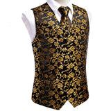 Funki Buys | Vests | Men's 4 Pcs Classic Gold Black Tie Vest Set