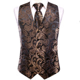 Funki Buys | Vests | Men's 4 Pcs Brown Paisley Silk Tie Vest Set