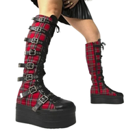 Funki Buys | Boots | Women's Plaid Buckle Platform Boots | Lace Up