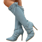 Funki Buys | Boots | Women's Denim Cross Strap Buckle Boots