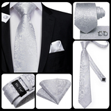 Funki Buys | Neckties | Men's 3pcs Silk Silver Floral Tie Set