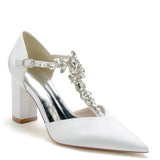 Funki Buys | Shoes | Women's Satin Rhinestone Block Heel Wedding Shoes