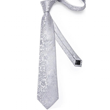Funki Buys | Neckties | Men's 3pcs Silk Silver Floral Tie Set